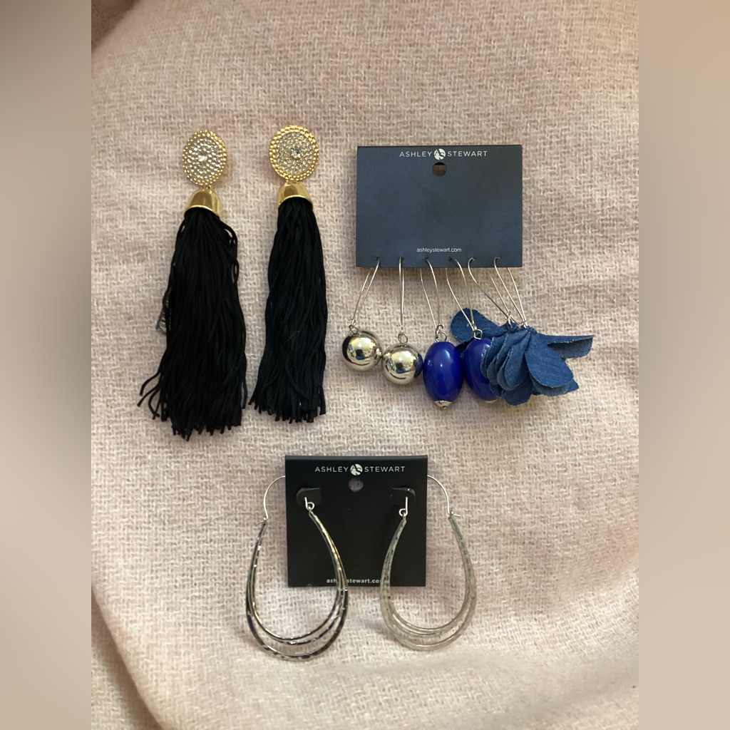 Ashley Stewart Black, Silver, And Blue Earring Set